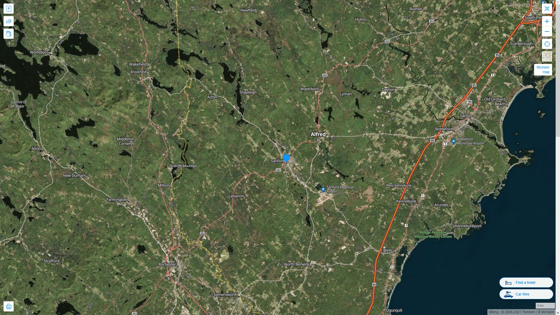 Sanford Maine Highway and Road Map with Satellite View